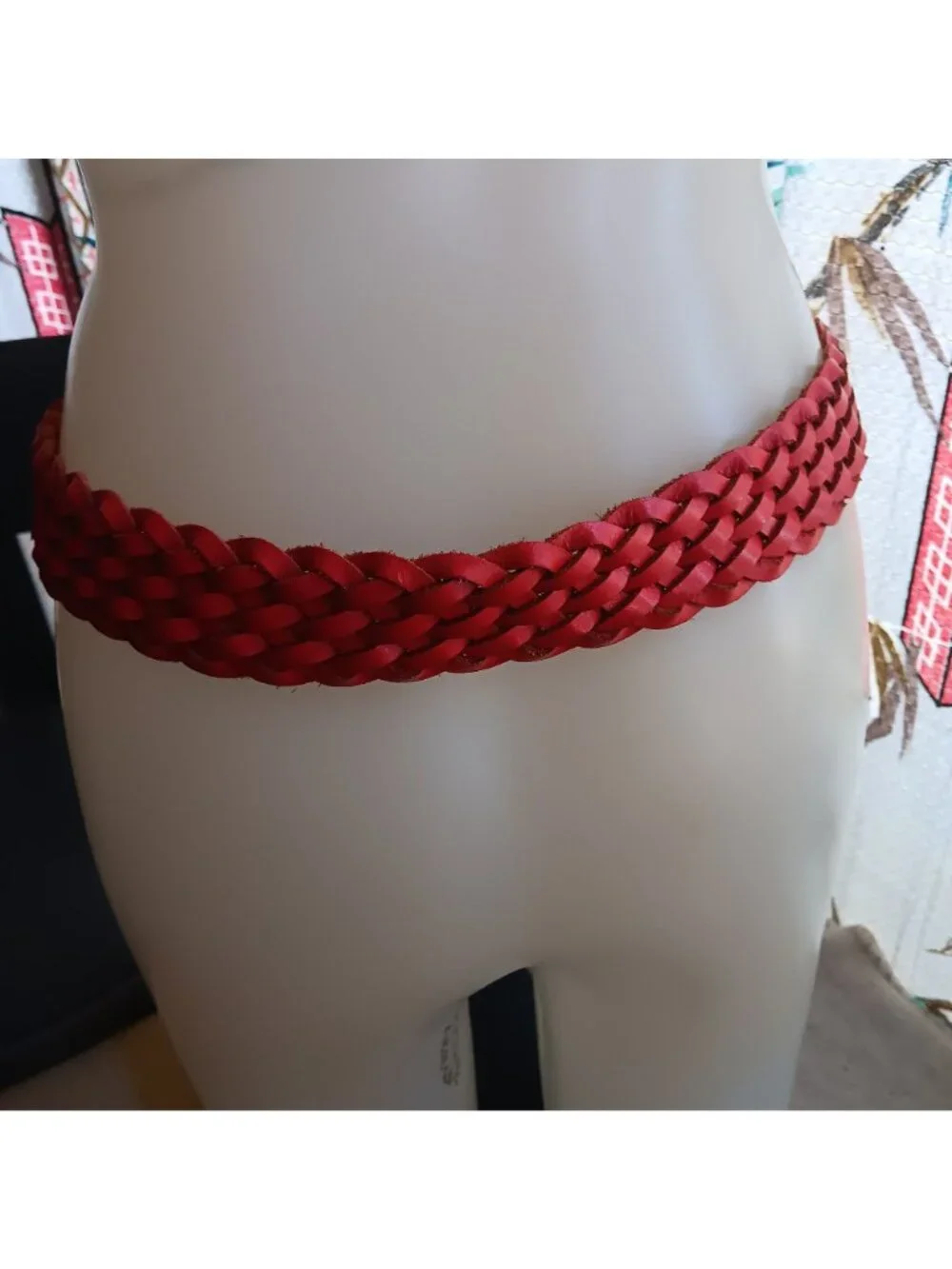Vintage Medium Belt 1970's GorbanI 31 32 33 Leather orange Braided Brass Buckle